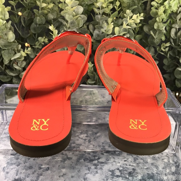 🧡NY&C Bright Orange🧡 Dressy & Decorative Thong Sandals Women’s 10M☀️Like NEW☀️ - Picture 9 of 11